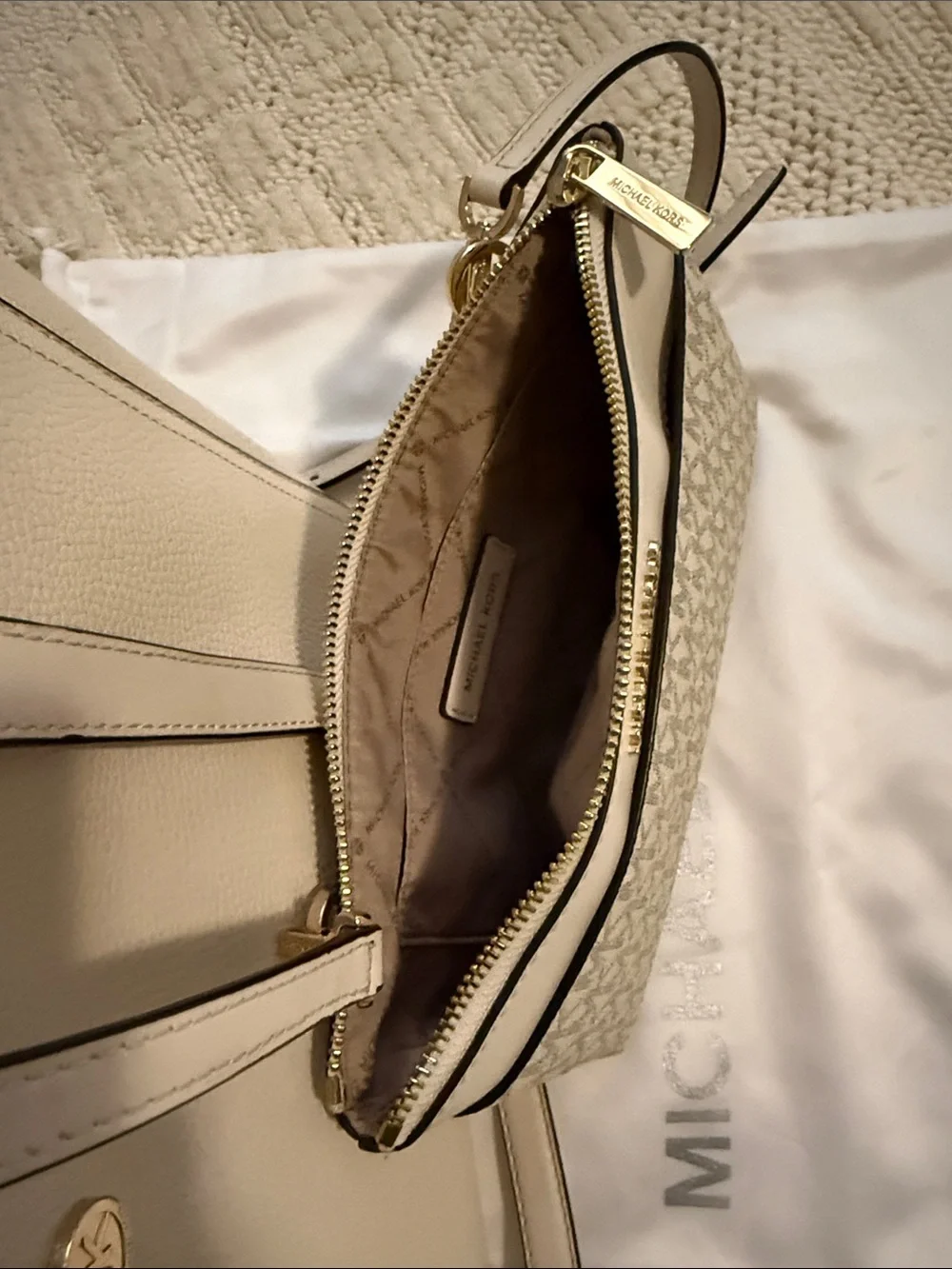 Michael Kors Ivory Pebbled Leather Tote with Crossbody Strap
